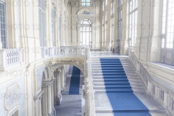 TURIN, ITALY, CIRCA JUNE 2021: The most beautiful Baroque staircase of Europe located in Madama