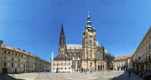 Prague, Czech Republic, 08 01 2020 Panoramic view over the square and facades of the Prague Castle,