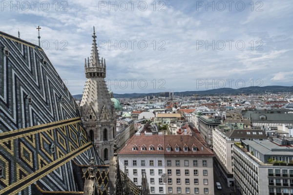 Vienna, Austria, August 16, 2017: Panoramic view of Vienna from the roof of Cathedral of St Stephen