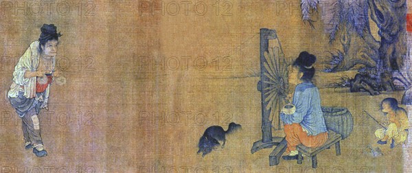 The Spinning Wheel, by Wang Juzheng (early 11th century), Northern Song era, a scene with two