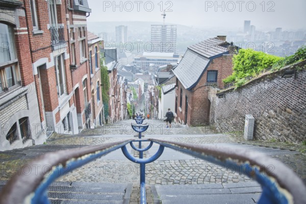 Liege, Belgium, June 2021: Famous Montagne de Bueren stairs in Liege, Belgium. 374 steps staircase,