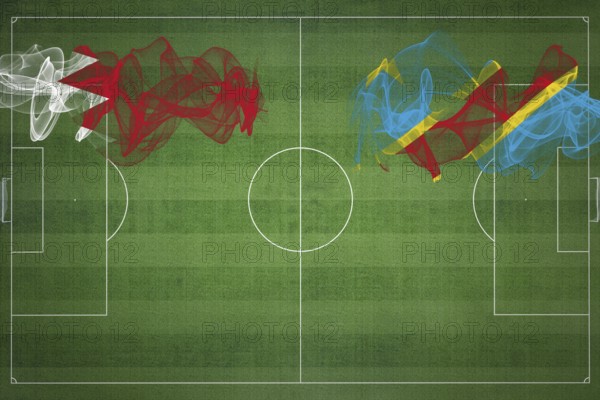 Bahrain vs DR Congo Soccer Match, national colors, national flags, soccer field, football game,