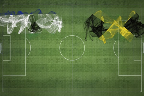 Lesotho vs Jamaica Soccer Match, national colors, national flags, soccer field, football game,