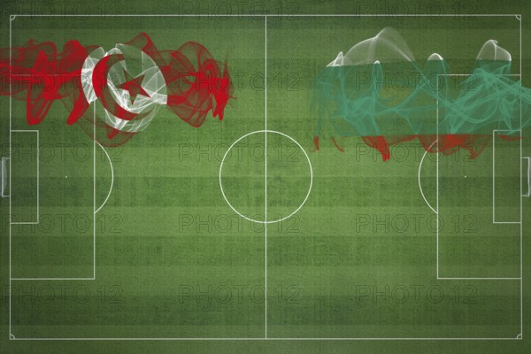 Tunisia vs Bulgaria Soccer Match, national colors, national flags, soccer field, football game,