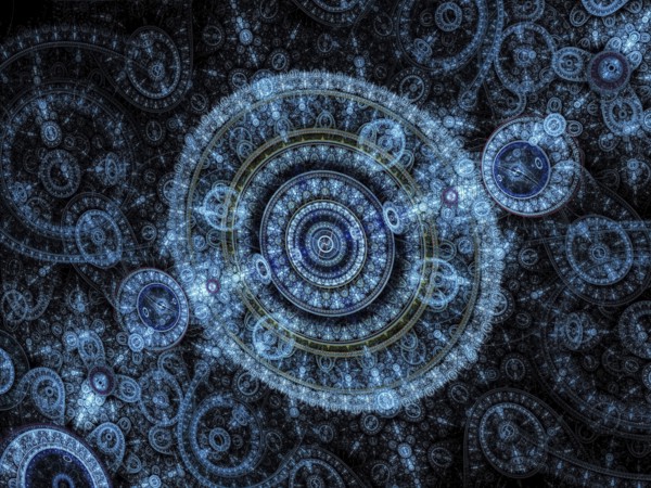 Fractal clock - modern pattern. Sacred geometry abstract background. Computer-generated image foe