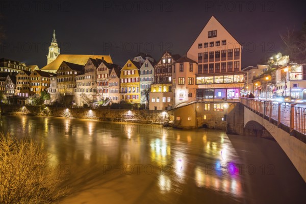 Long-term shots of the wonderful nightlife in the historic old town of Tubingen near the famous