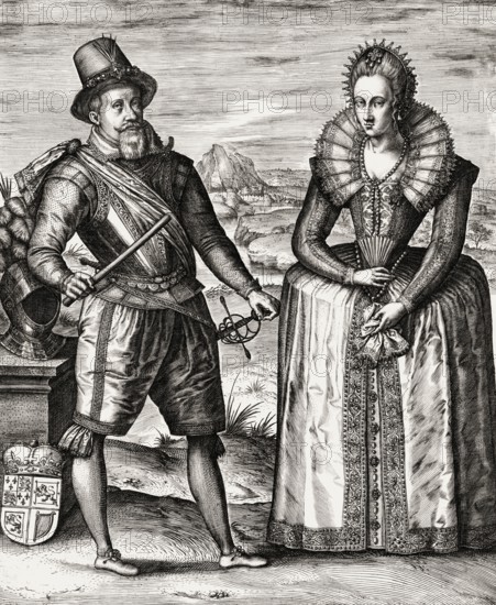 James VI and I, James Charles Stuart, 1566 – 1625, King of England, with his wife Anne of Denmark,