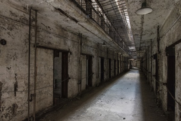 PHILADELPHIA, USA, AUGUST 15, 2022, Abandoned corridor in the Eastern State Penitentiary in