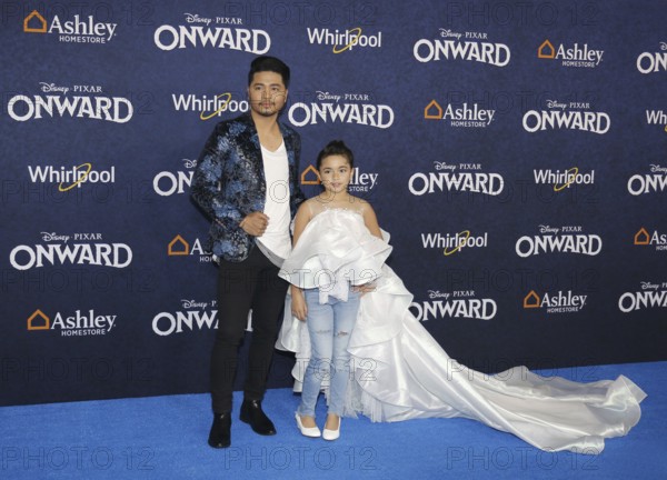 Nephi Garcia and Lili Garcia at the World premiere of Disney And Pixar's 'Onward' held at the El