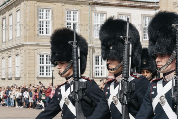 Copenhagen, Denmark, August 12, 2016: Soldiers of the Danish Royal Life Guards for the changing of