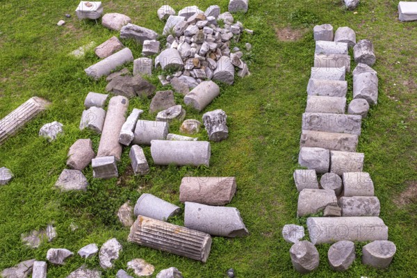 Detail of roman ruins of the Roman Forum. Roman Forumis a rectangular forum (plaza) surrounded by