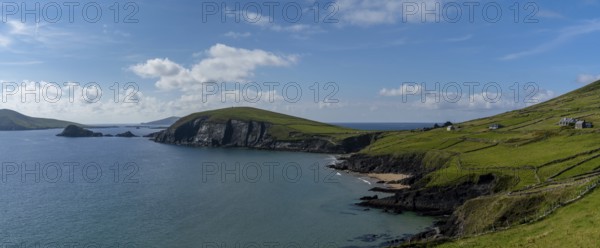 Panorama landscape view of Slea Head and the Dingle Peninsula in County Kerry of western Ireland