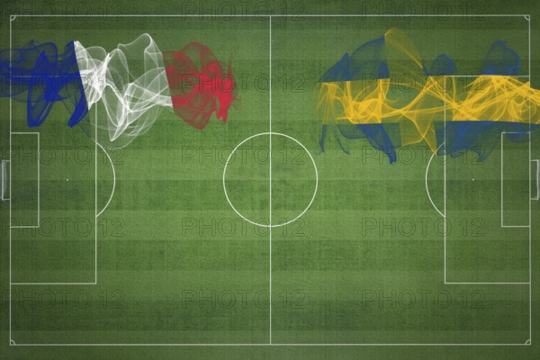 France vs Sweden Soccer Match, national colors, national flags, soccer field, football game,