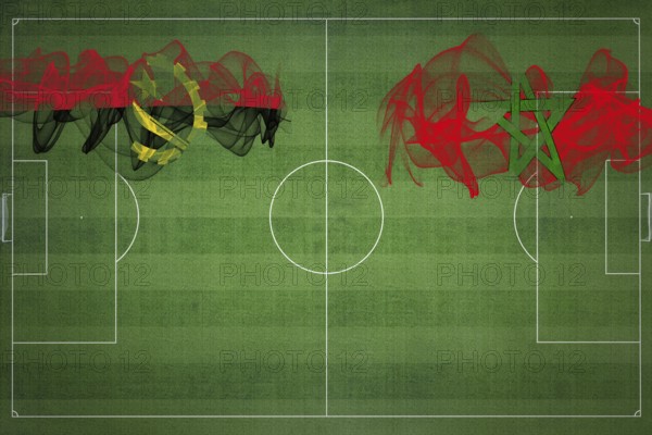 Angola vs Morocco Soccer Match, national colors, national flags, soccer field, football game,