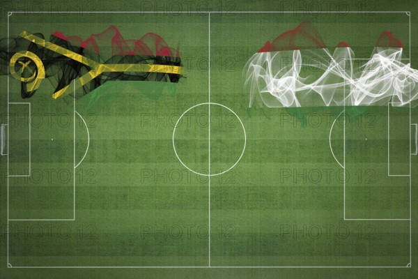 Vanuatu vs Hungary Soccer Match, national colors, national flags, soccer field, football game,
