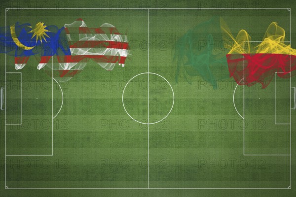 Malaysia vs Benin Soccer Match, national colors, national flags, soccer field, football game,