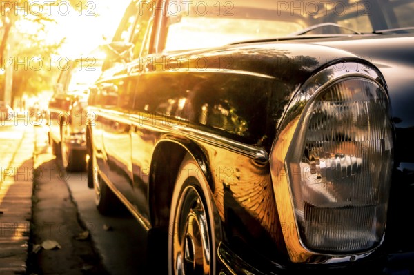 Side view of a Mercedes Benz W114, /8, stroke eight or Strich Acht, parked in the streets of Luang