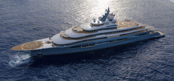 Aerial view of 136 metre superyacht Flying Fox, delivered in 2019 by the Bremen shipyard Lürssen
