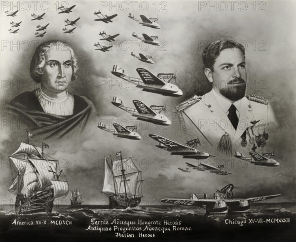 Italian heroes, side by side comparison between Italo Balbo, an fascist, politician, Italy's