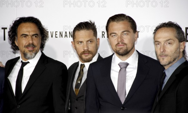 HOLLYWOOD, CA, Alejandro Gonzalez Inarritu, Emmanuel Lubezki, Leonardo DiCaprio and Tom Hardy at