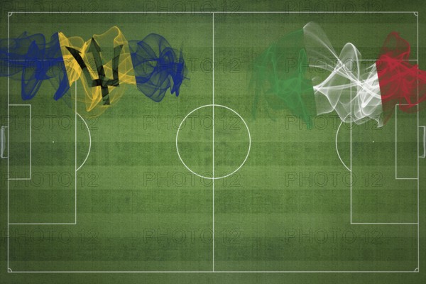Barbados vs Italy Soccer Match, national colors, national flags, soccer field, football game,