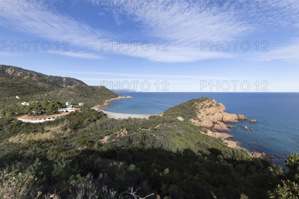 Bay with beautiful beach and sea in the sunshine, Spiaggia di Su Sirboni, Ogliastra, Sardinia,