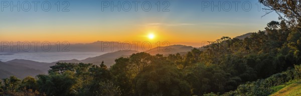 Tropical forest nature landscape with mountain range sunrise with moving cloud mist, Chiang Mai