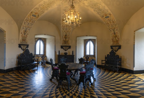 Bojnice, Slovakia, 26 September, 2022: view of the historic Marble Hall in the tower of Bojnice