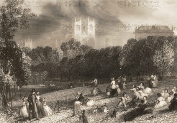 St James's Park, Buckingham Palace, Westminster Abbey, London, England, after Thomas Harvey, ca.