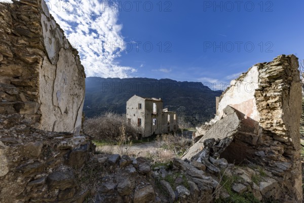 Lost place, abandoned houses and ruins in the ghost village, Gairo Vecchio, Gairo, Ogliastra,