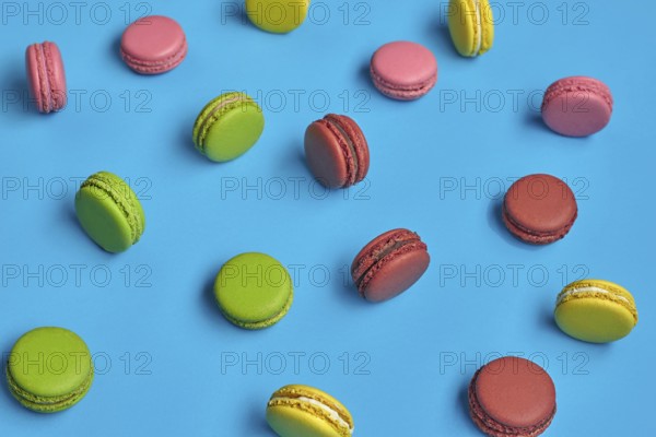 Top view of a nice macarons or macaroons, sweet meringue-based confection with a ganache,