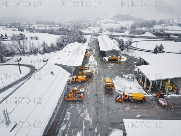 Highway maintenance job base in the middle of winter on a snowy day. Snow causing problems and