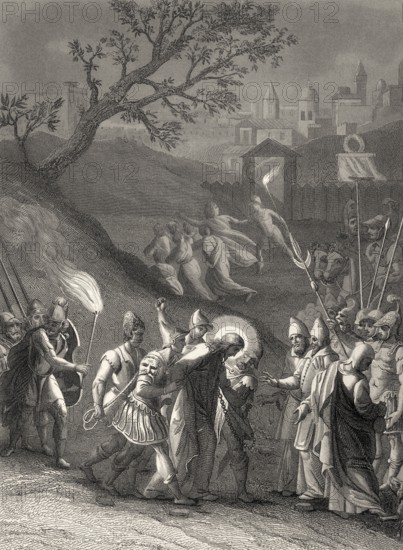 The arrest of Jesus Christ, Garden of Gethsemane, New Testament, steel engraving 1853, digitally