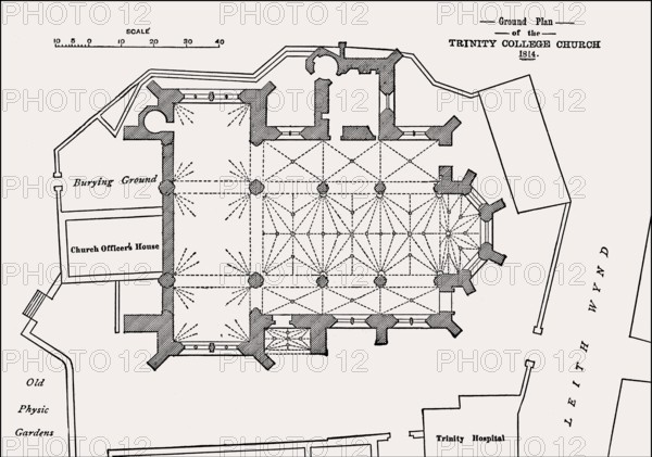 Plan of the Trinity College Kirk, a royal collegiate church demolished in 1848, Edinburgh,