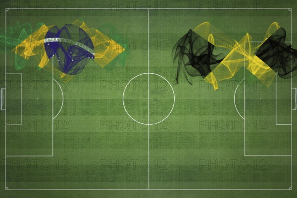 Brazil vs Jamaica Soccer Match, national colors, national flags, soccer field, football game,