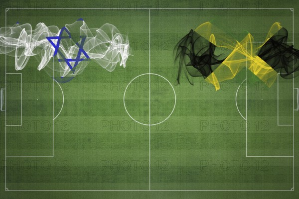 Israel vs Jamaica Soccer Match, national colors, national flags, soccer field, football game,