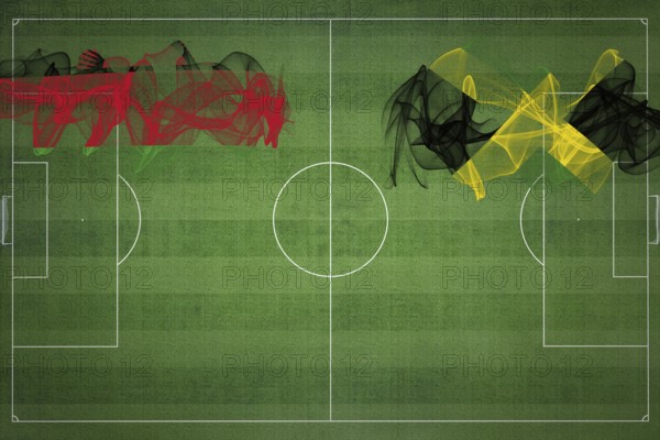 Malawi vs Jamaica Soccer Match, national colors, national flags, soccer field, football game,