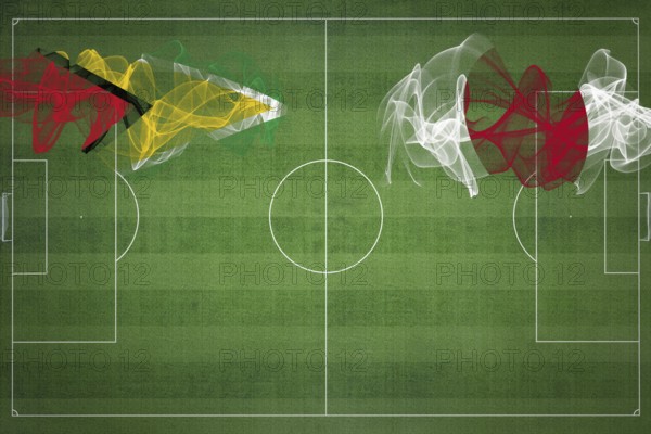 Guyana vs Japan Soccer Match, national colors, national flags, soccer field, football game,