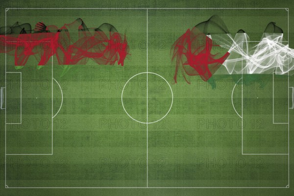 Malawi vs Palestine Soccer Match, national colors, national flags, soccer field, football game,
