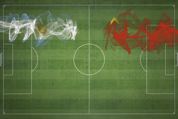 Argentina vs China Soccer Match, national colors, national flags, soccer field, football game,