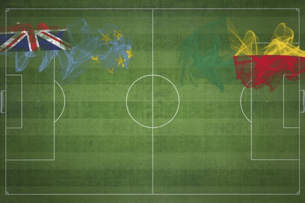 Tuvalu vs Benin Soccer Match, national colors, national flags, soccer field, football game,