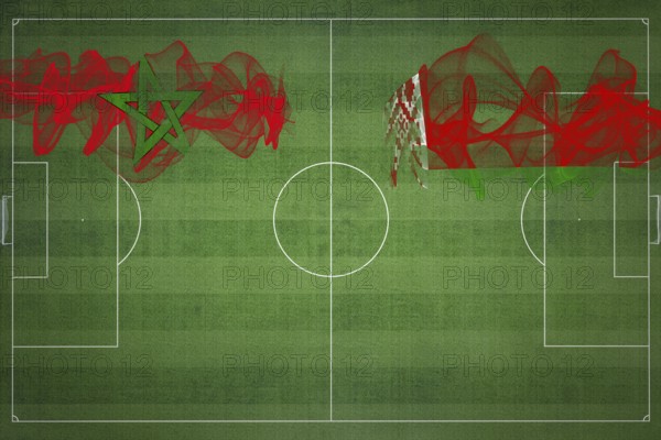 Morocco vs Belarus Soccer Match, national colors, national flags, soccer field, football game,