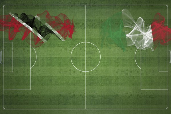 Trinidad and Tobago vs Italy Soccer Match, national colors, national flags, soccer field, football
