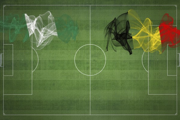 Nigeria vs Belgium Soccer Match, national colors, national flags, soccer field, football game,