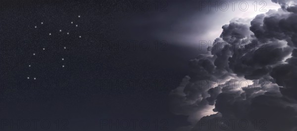 Perseus star constellation, Night sky, Cluster of stars, Deep space, Hero constellation Storm