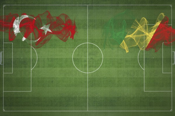 Turkey vs Congo Soccer Match, national colors, national flags, soccer field, football game,