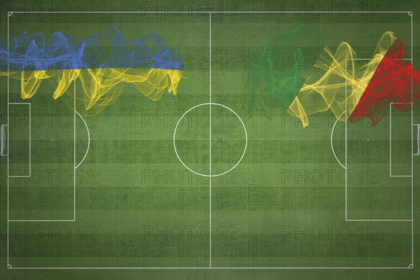 Ukraine vs Congo Soccer Match, national colors, national flags, soccer field, football game,