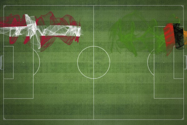 Denmark vs Zambia Soccer Match, national colors, national flags, soccer field, football game,