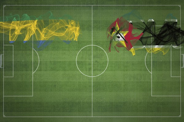 Gabon vs Mozambique Soccer Match, national colors, national flags, soccer field, football game,