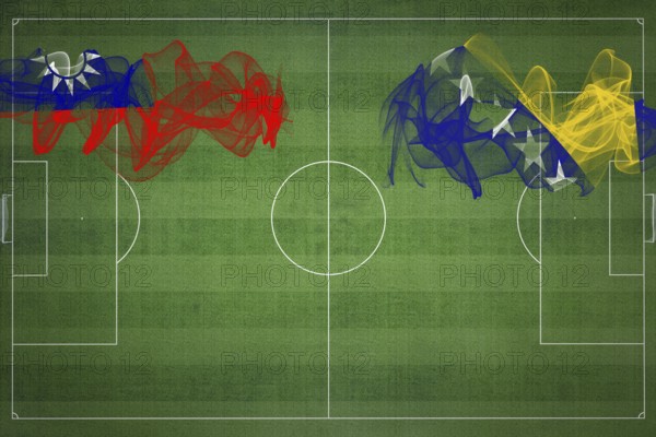 Taiwan vs Bosnia and Herzegovina Soccer Match, national colors, national flags, soccer field,